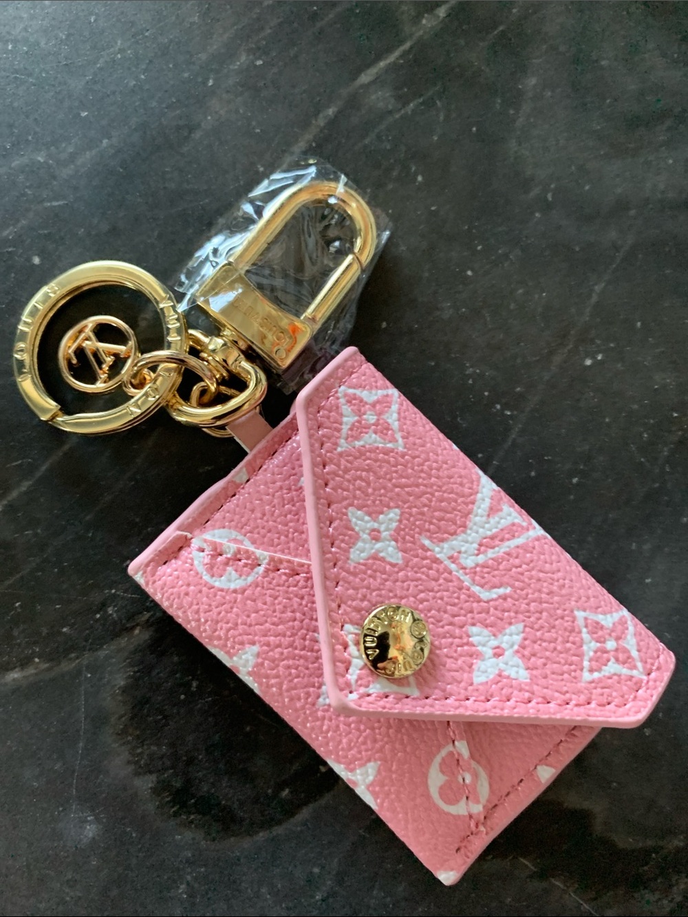 Pink Designer INSPIRED Monogram Mini Envelope Key Pouch Bag Charm